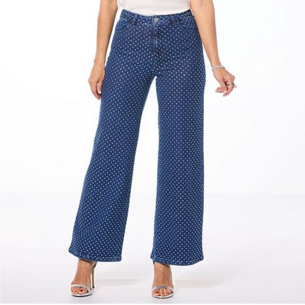 G by Giuliana Blue Evening Rhinestone 
Wide Leg Denim Jeans Plus Size 18 W